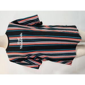 Huf Worldwide Striped Men’s Black Neon Striped Embroidered T Shirt Size XXL